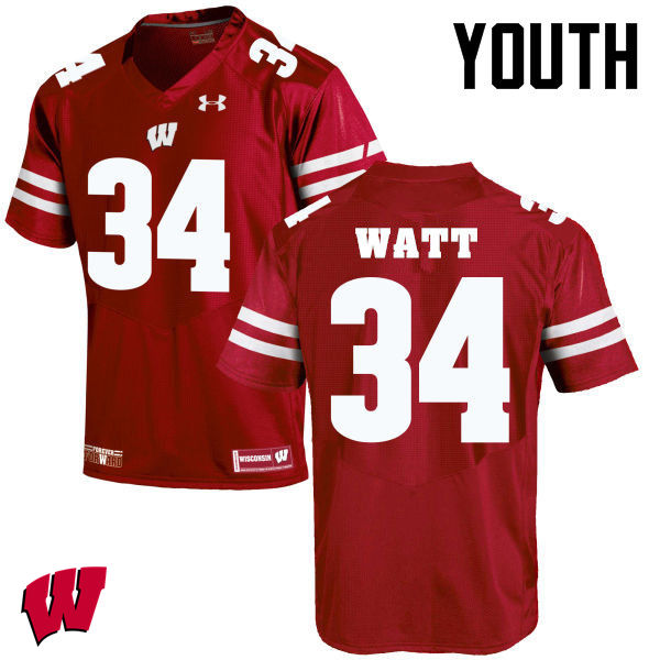Youth Winsconsin Badgers #34 Derek Watt College Football Jerseys-Red - Click Image to Close